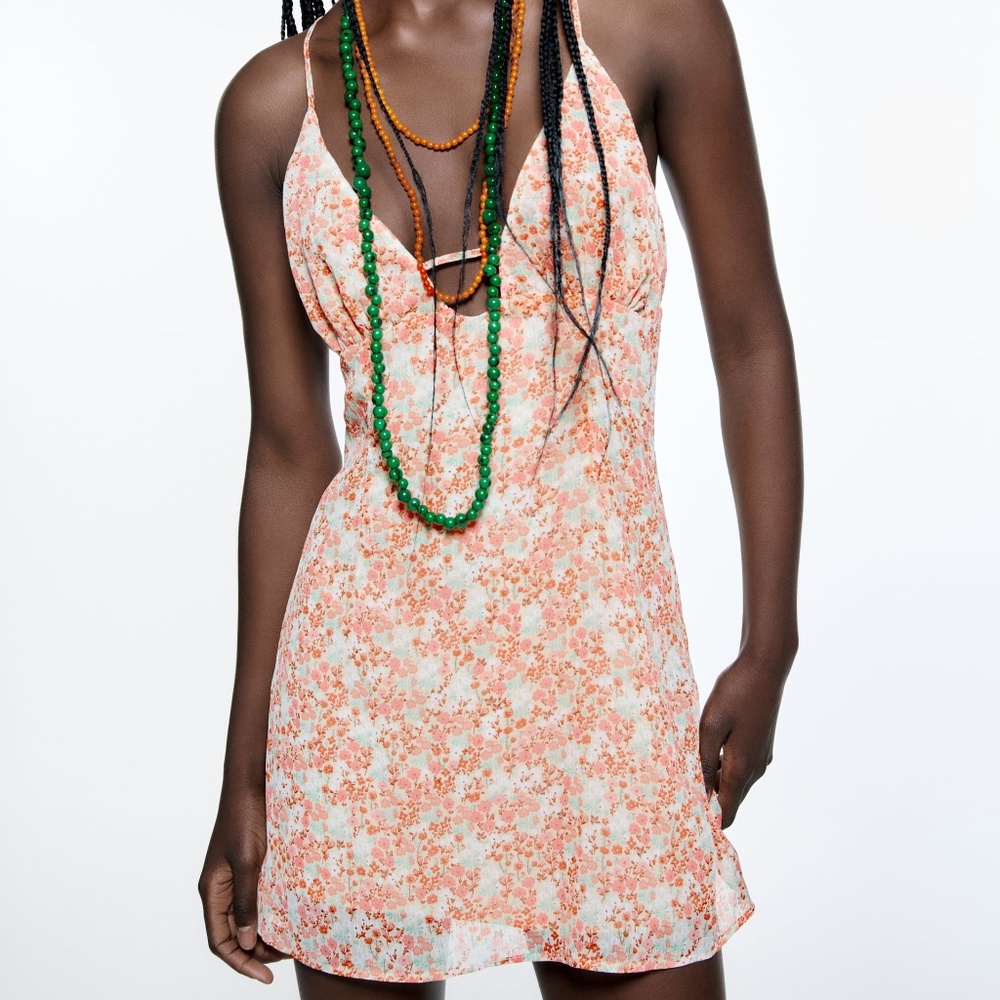 Zara pastel pink dainty flowers straps mini dress NWT